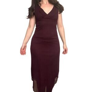 Vintage 90s Eggplant Purple Asymmetrical Midi Dress Windsor Mesh Fairy Grunge